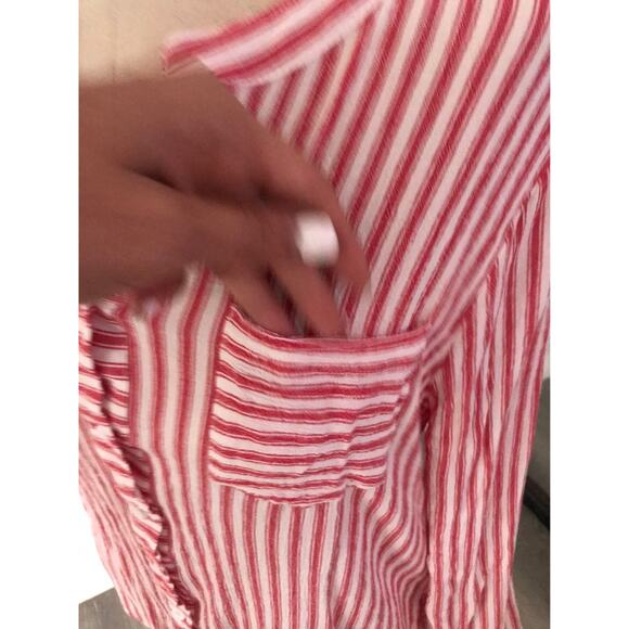 New! Kori America Red & White Striped Women's Button down Blouse Top S/M - Picture 5 of 6